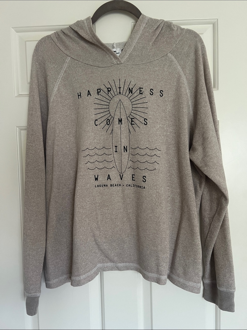 Taupe 'Happiness Comes in Waves' Hooded Pullover Sweatshirt